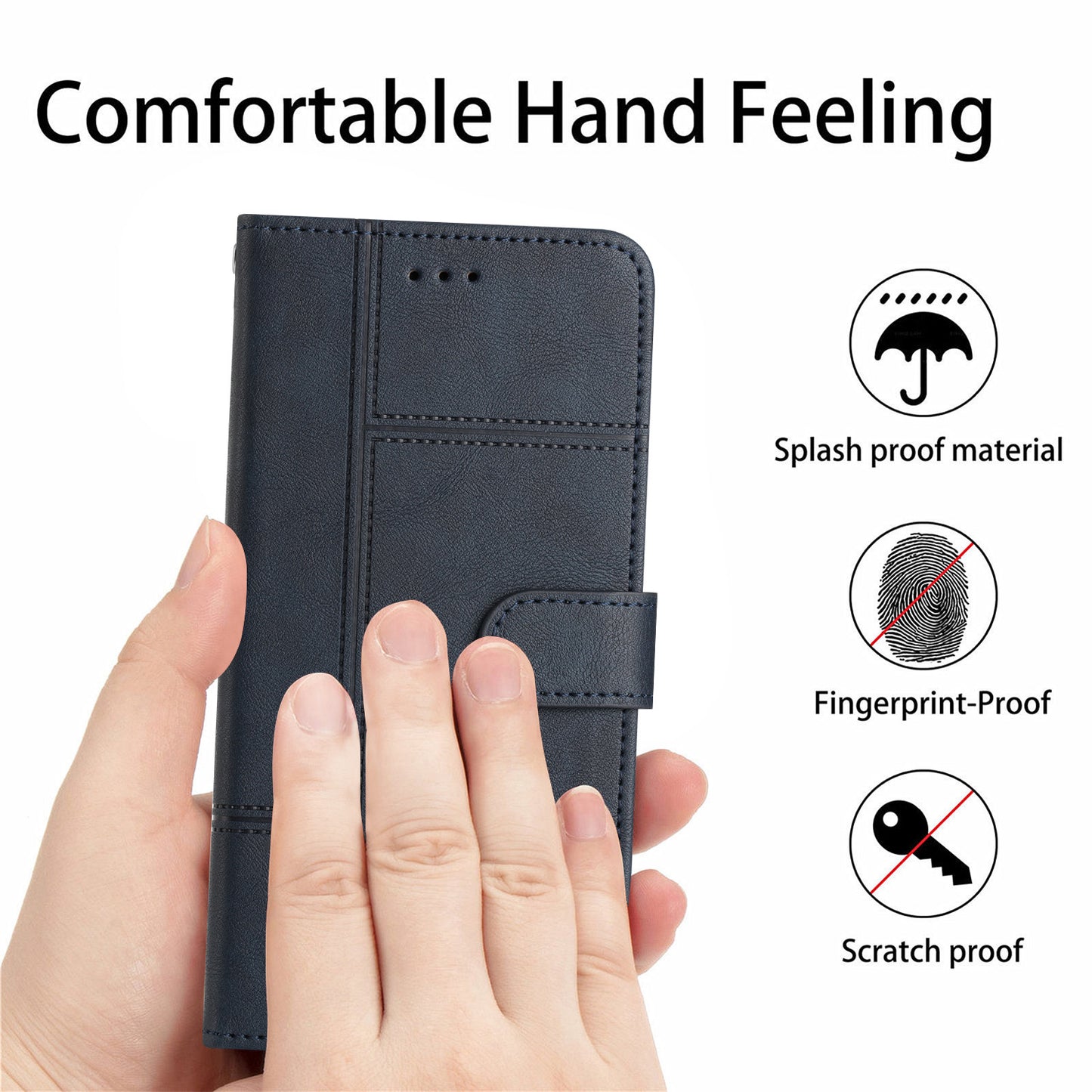 For Samsung Galaxy S24+ Leather Case Line Imprinted Flip Stand Phone Wallet Cover - Blue