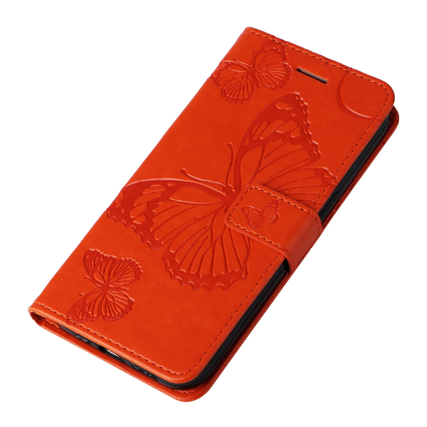 KT Imprinting Flower Series-2 For Xiaomi Redmi Note 13 Pro+ Case Butterfly Imprint Wallet Stand PU Leather Smart Phone Cover  - Orange