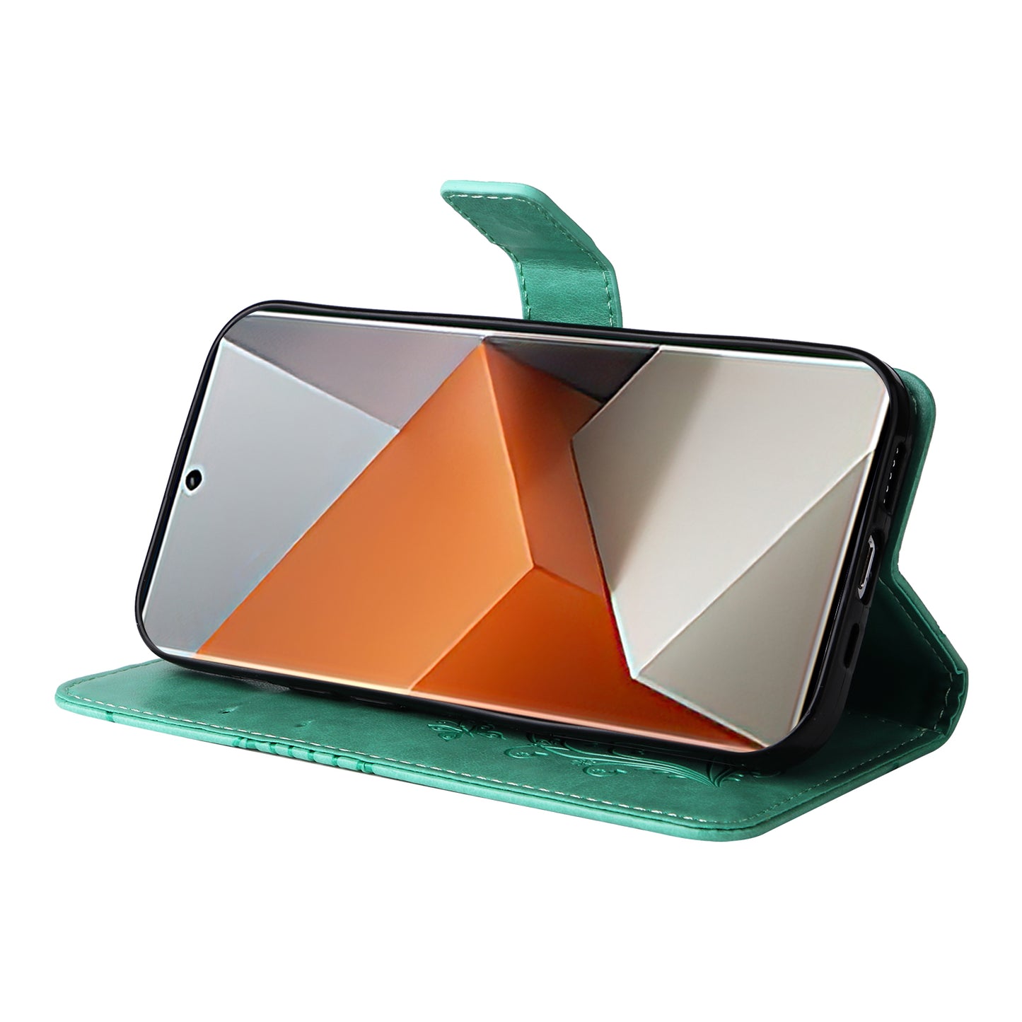 KT Imprinting Flower Series-2 For Xiaomi Redmi Note 13 Pro+ Case Butterfly Imprint Wallet Stand PU Leather Smart Phone Cover  - Green