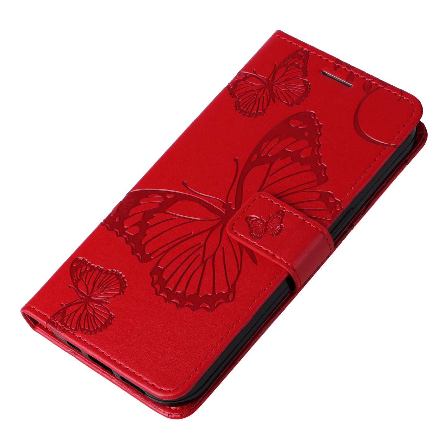 KT Imprinting Flower Series-2 For Xiaomi Redmi Note 13 Pro+ Case Butterfly Imprint Wallet Stand PU Leather Smart Phone Cover  - Red