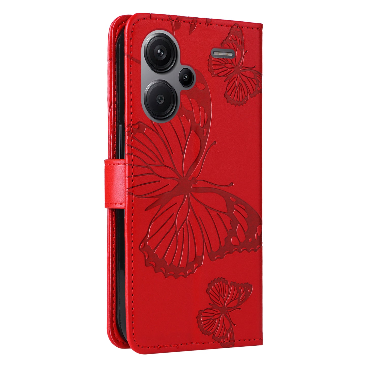 KT Imprinting Flower Series-2 For Xiaomi Redmi Note 13 Pro+ Case Butterfly Imprint Wallet Stand PU Leather Smart Phone Cover  - Red