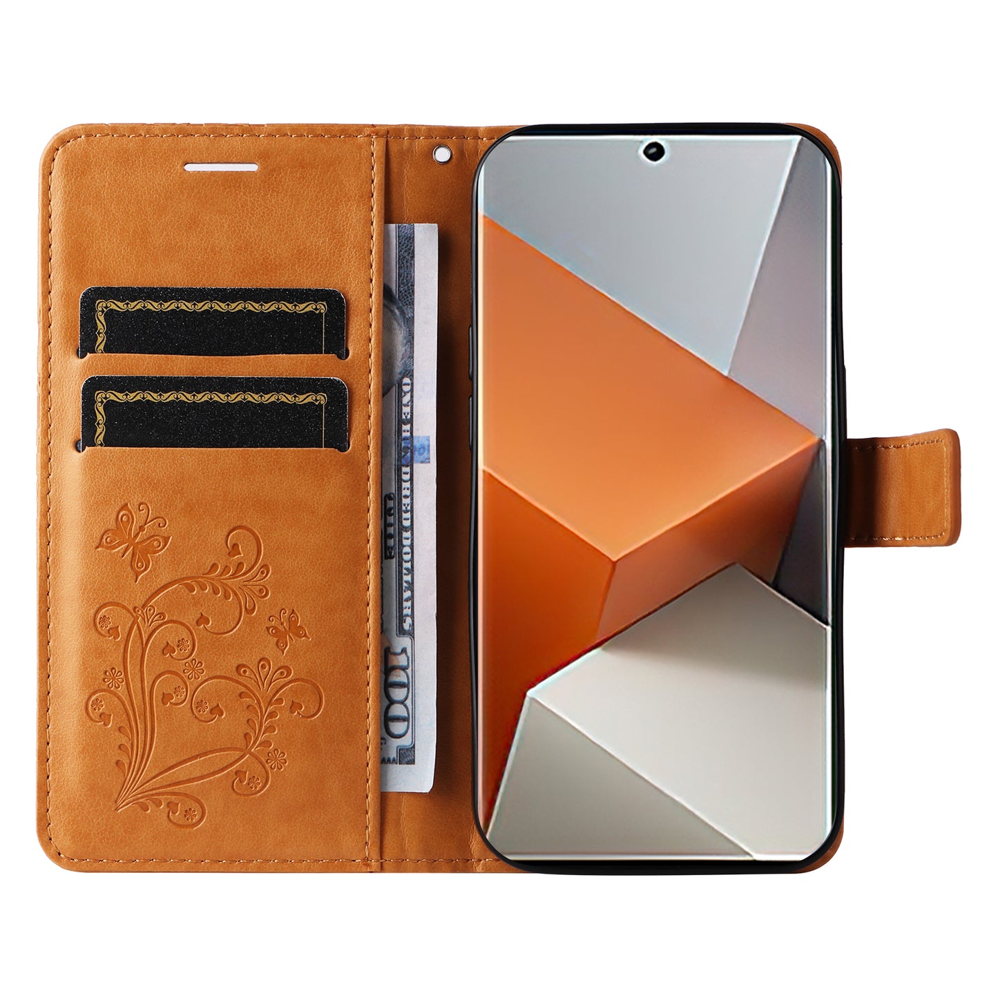 KT Imprinting Flower Series-2 For Xiaomi Redmi Note 13 Pro+ Case Butterfly Imprint Wallet Stand PU Leather Smart Phone Cover  - Yellow