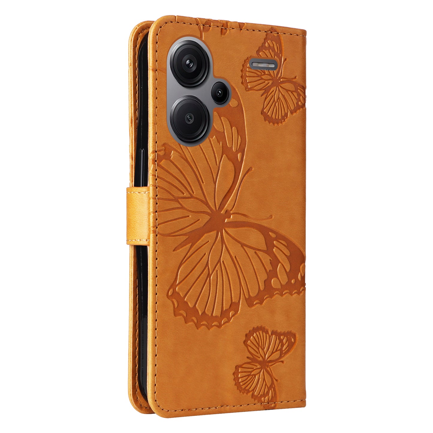 KT Imprinting Flower Series-2 For Xiaomi Redmi Note 13 Pro+ Case Butterfly Imprint Wallet Stand PU Leather Smart Phone Cover  - Yellow