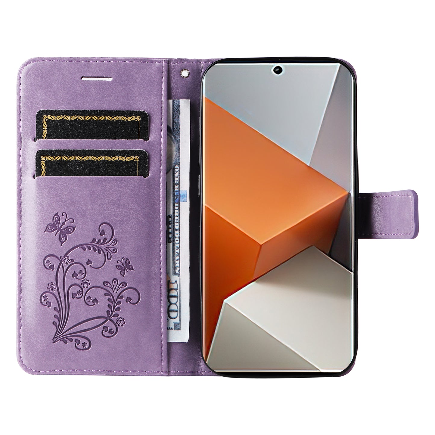 KT Imprinting Flower Series-2 For Xiaomi Redmi Note 13 Pro+ Case Butterfly Imprint Wallet Stand PU Leather Smart Phone Cover  - Purple