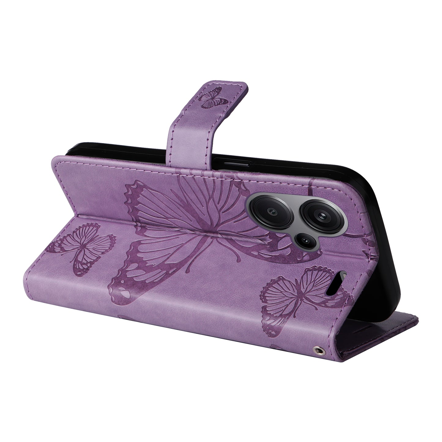KT Imprinting Flower Series-2 For Xiaomi Redmi Note 13 Pro+ Case Butterfly Imprint Wallet Stand PU Leather Smart Phone Cover  - Purple