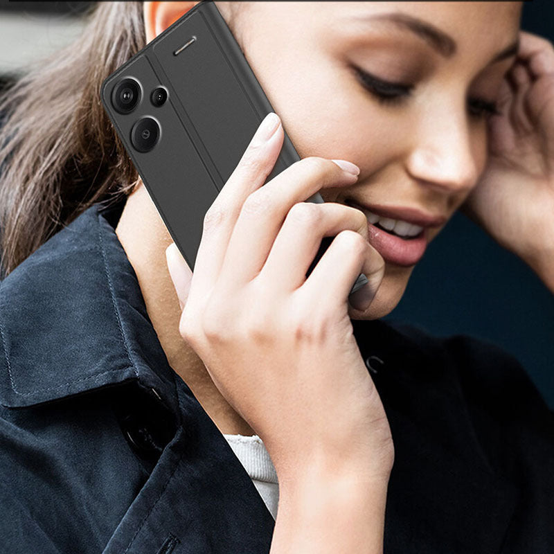 For Xiaomi Redmi Note 13 Pro+ 5G Case Stand PU Leather Mobile Phone Cover with Card Slot - Black