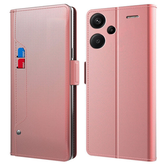 For Xiaomi Redmi Note 13 Pro+ 5G Mirror Design Stand Case PU Leather Phone Cover with Card Slot - Rose Gold