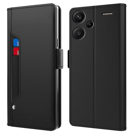 For Xiaomi Redmi Note 13 Pro+ 5G Mirror Design Stand Case PU Leather Phone Cover with Card Slot - Black