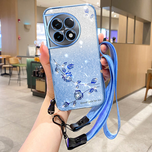 KADEM For OnePlus 11 5G / 11 Pro 5G Case Rhinestone Glitter Phone TPU Cover with Strap - Blue