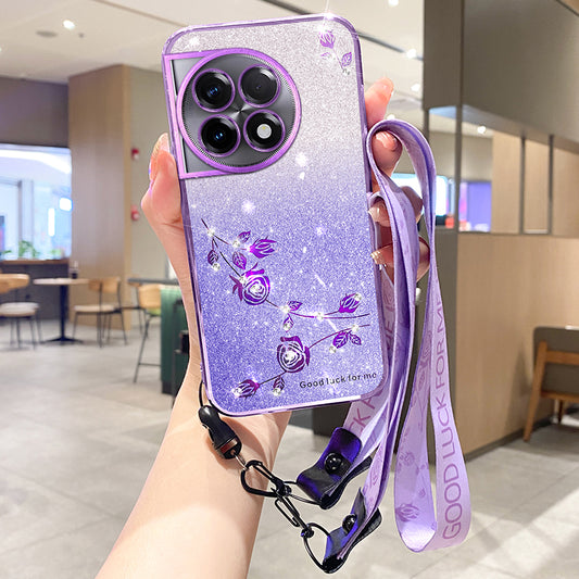KADEM For OnePlus 11 5G / 11 Pro 5G Case Rhinestone Glitter Phone TPU Cover with Strap - Purple