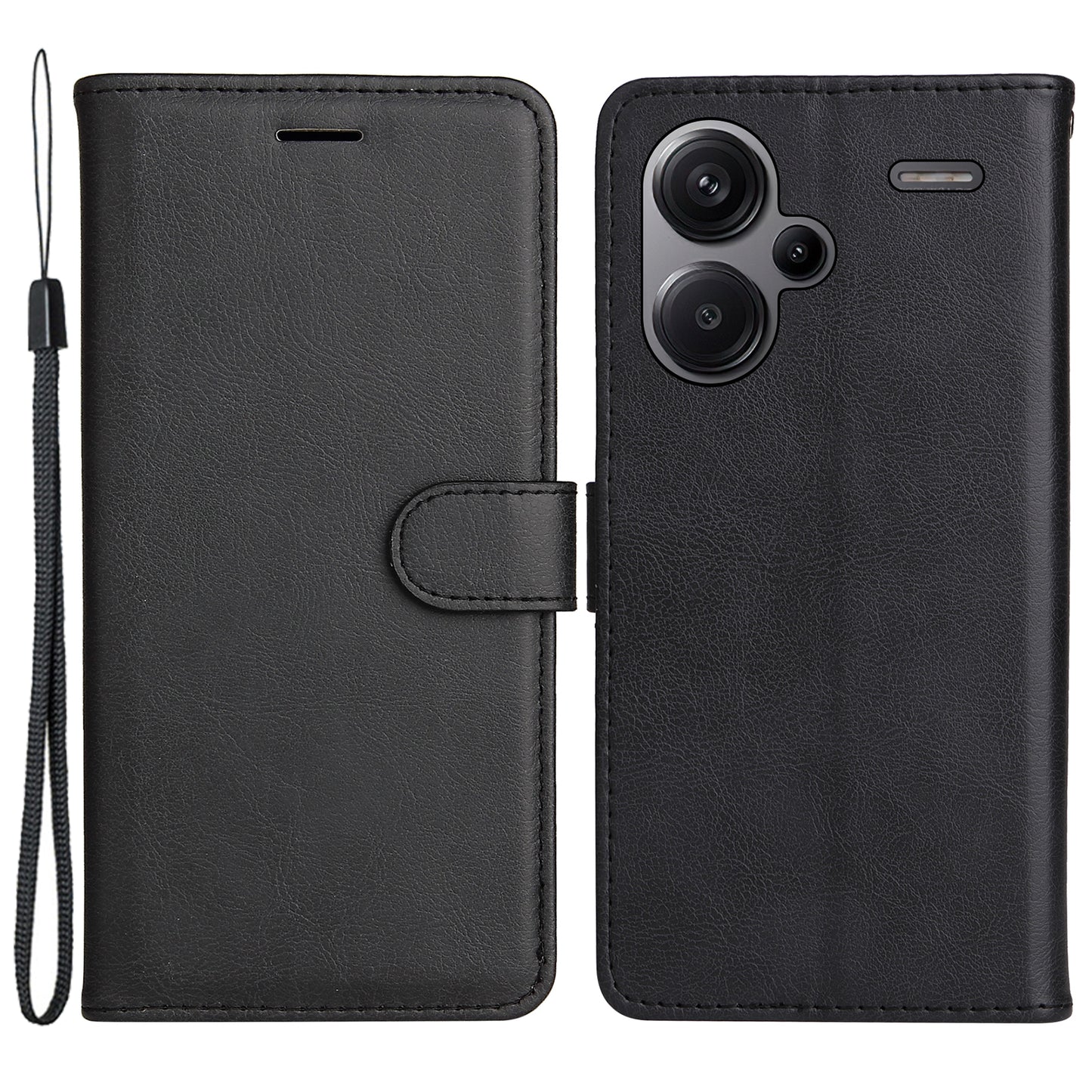 KT Leather Series-2 For Xiaomi Redmi Note 13 Pro+ 5G Case Solid Color Leather Magnetic Closure Phone Cover - Black