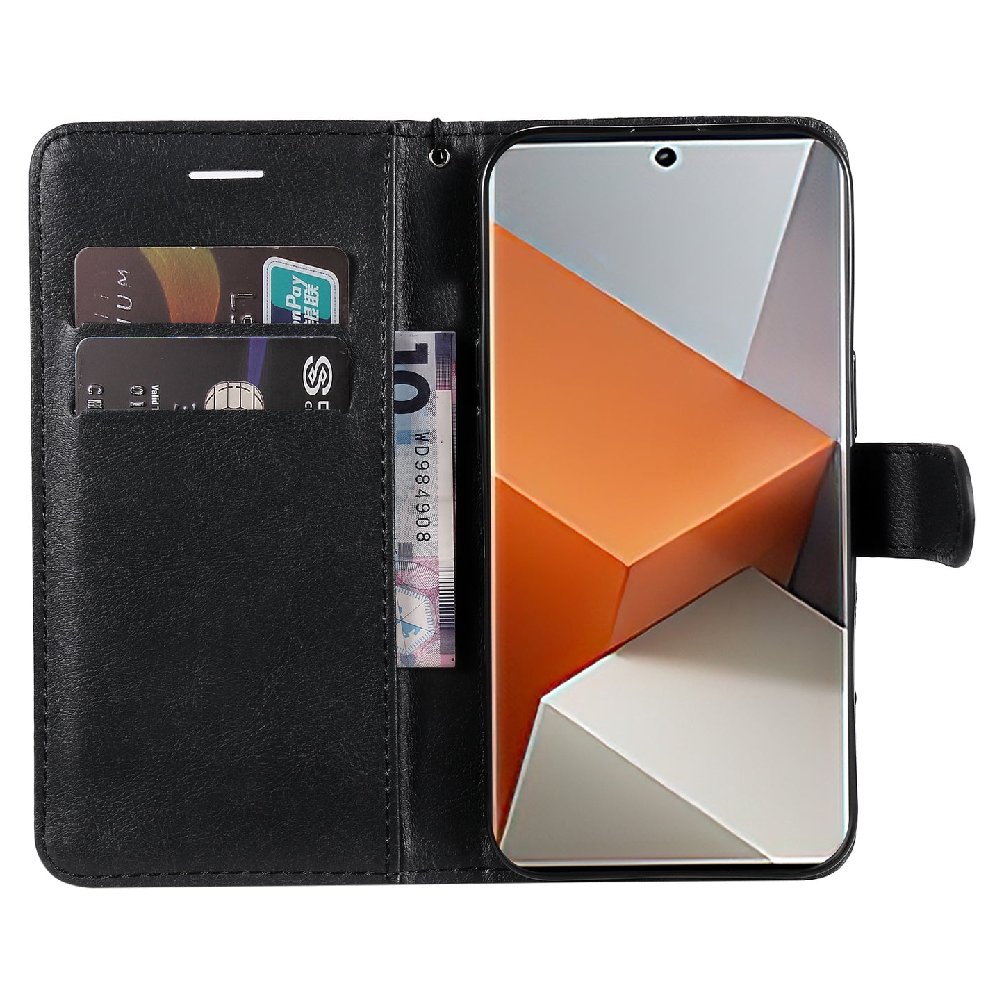 KT Leather Series-2 For Xiaomi Redmi Note 13 Pro+ 5G Case Solid Color Leather Magnetic Closure Phone Cover - Black