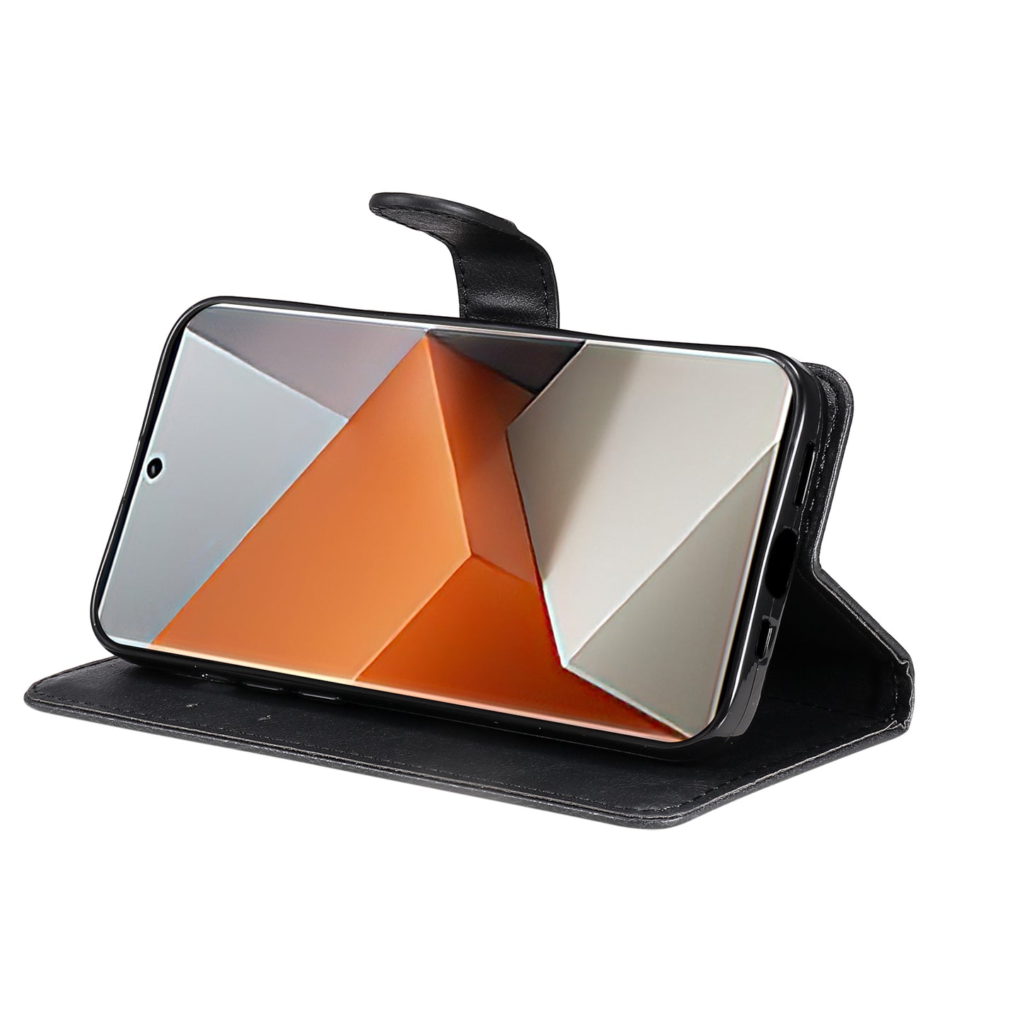 KT Leather Series-2 For Xiaomi Redmi Note 13 Pro+ 5G Case Solid Color Leather Magnetic Closure Phone Cover - Black