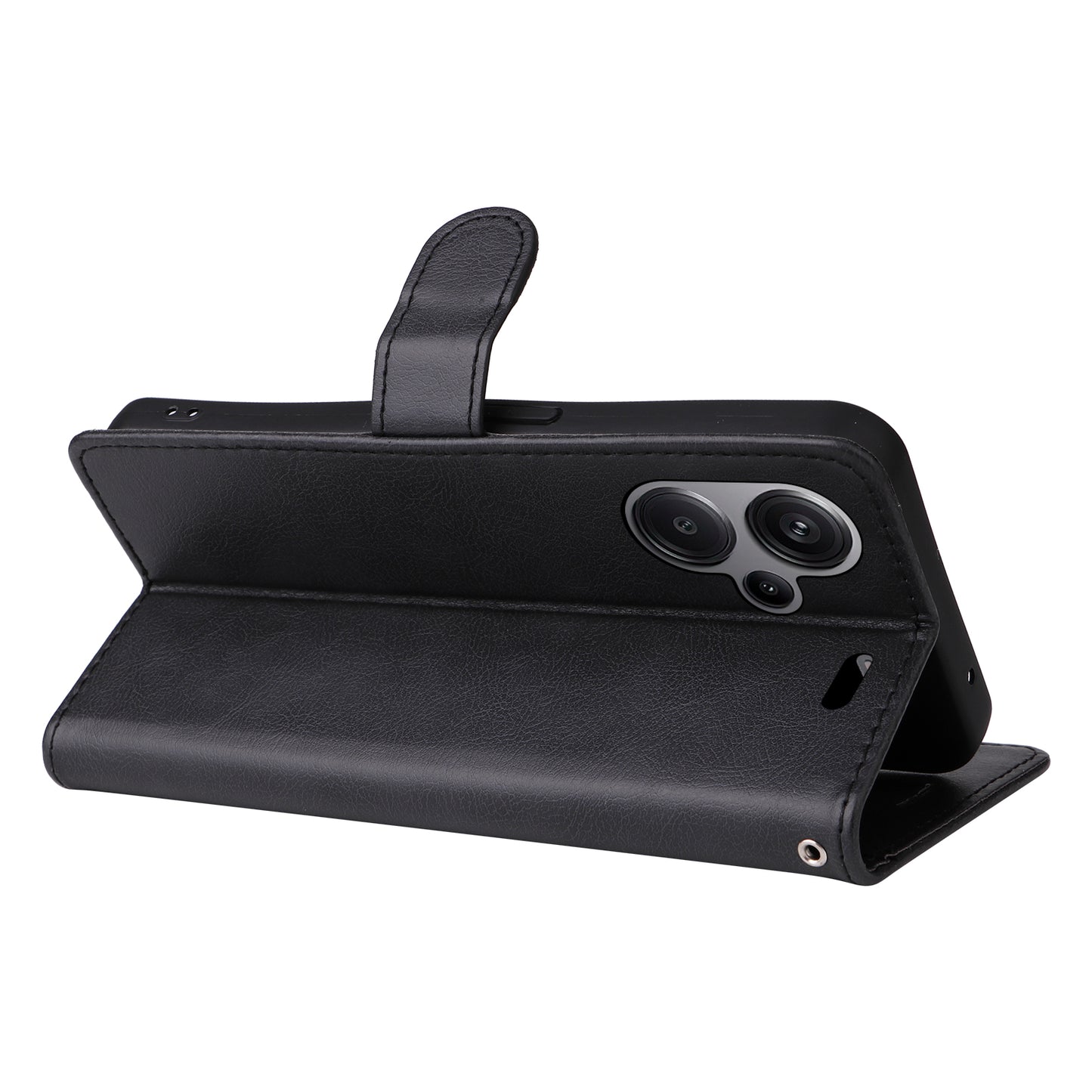 KT Leather Series-2 For Xiaomi Redmi Note 13 Pro+ 5G Case Solid Color Leather Magnetic Closure Phone Cover - Black