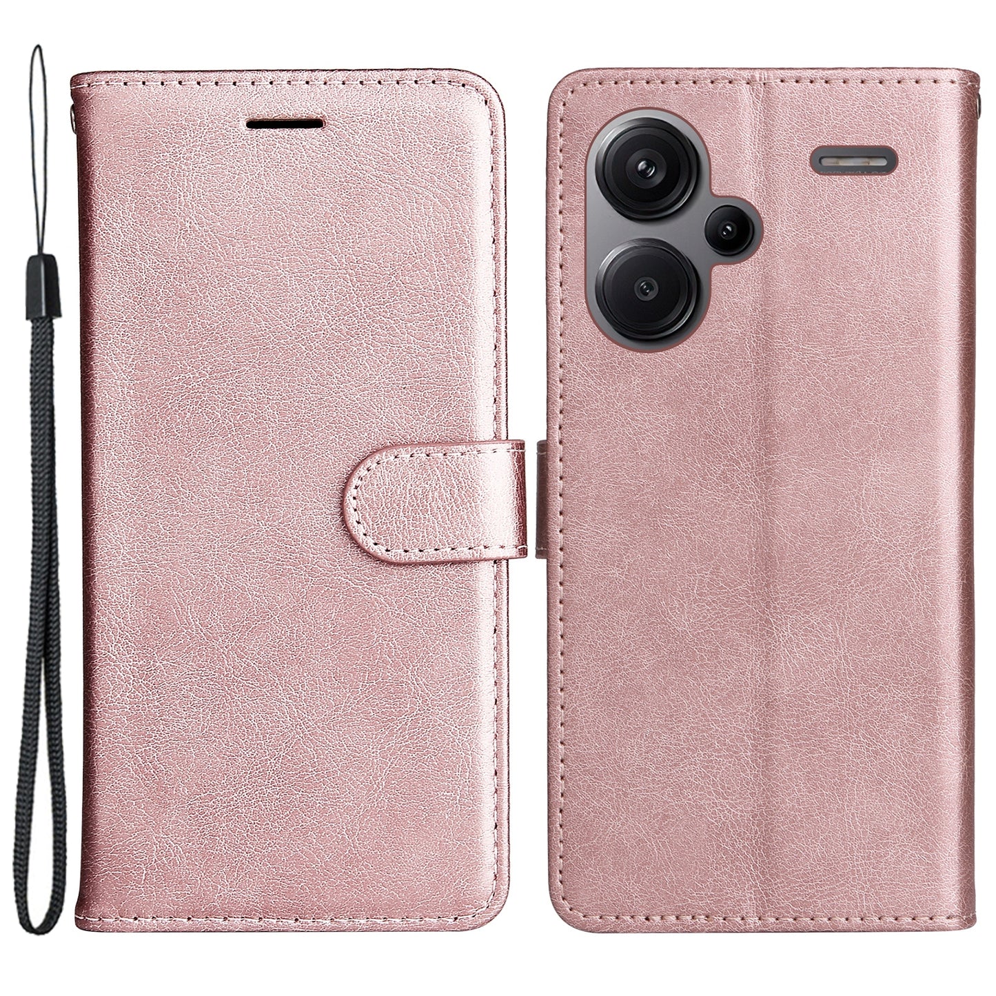 KT Leather Series-2 For Xiaomi Redmi Note 13 Pro+ 5G Case Solid Color Leather Magnetic Closure Phone Cover - Rose Gold