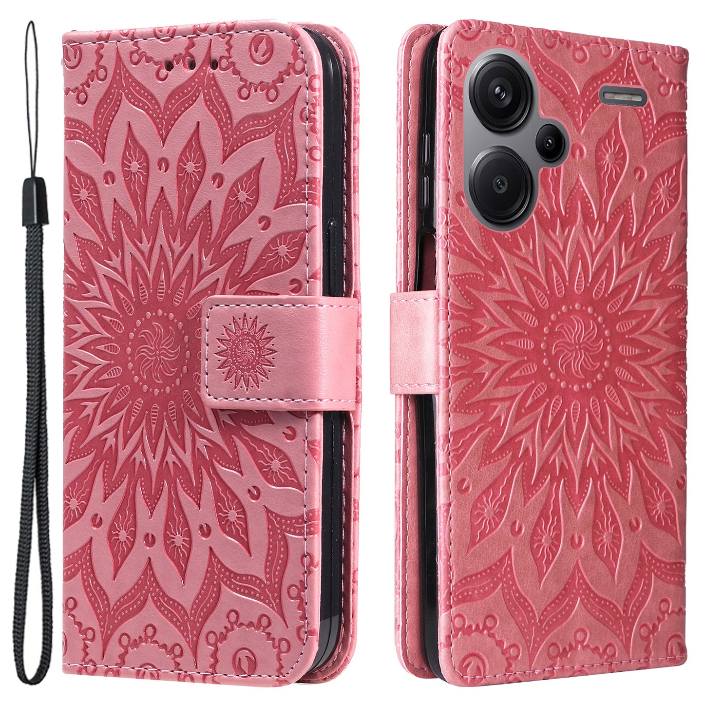 KT Imprinting Flower Series-1 For Xiaomi Redmi Note 13 Pro+ 5G Case Slim-Fit Wallet Stand Leather Phone Cover - Pink