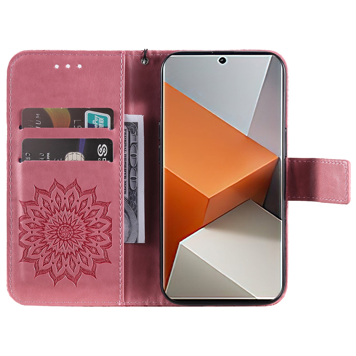 KT Imprinting Flower Series-1 For Xiaomi Redmi Note 13 Pro+ 5G Case Slim-Fit Wallet Stand Leather Phone Cover - Pink