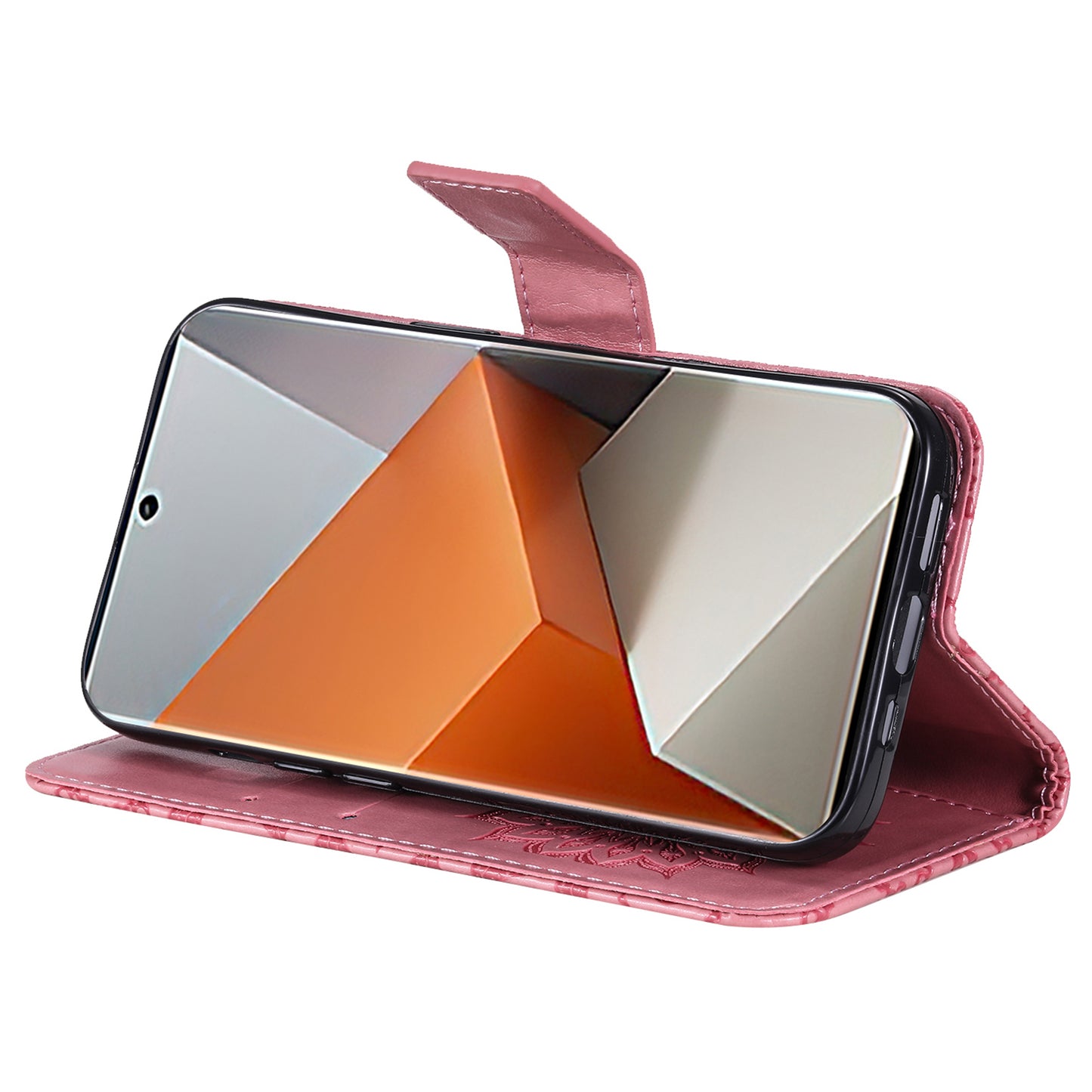 KT Imprinting Flower Series-1 For Xiaomi Redmi Note 13 Pro+ 5G Case Slim-Fit Wallet Stand Leather Phone Cover - Pink