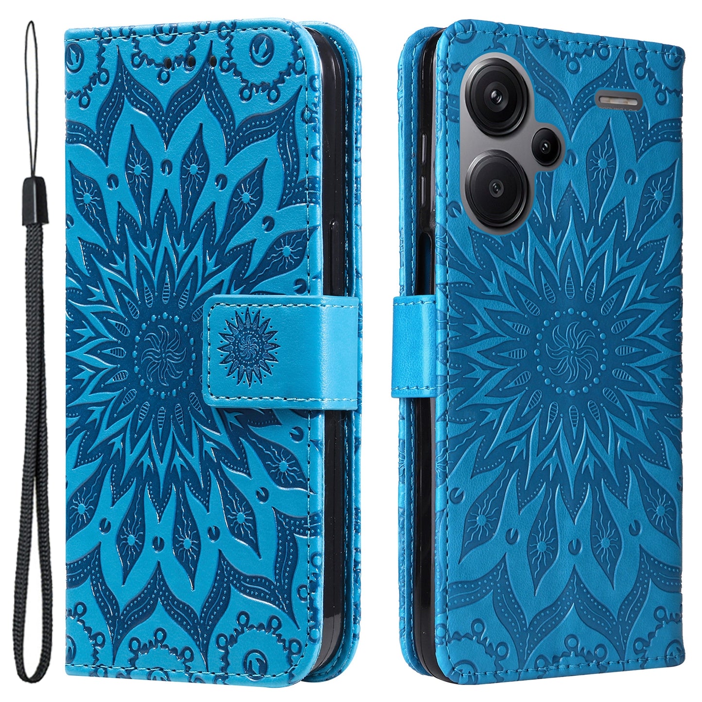 KT Imprinting Flower Series-1 For Xiaomi Redmi Note 13 Pro+ 5G Case Slim-Fit Wallet Stand Leather Phone Cover - Blue