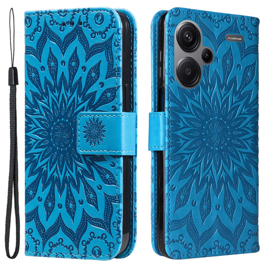 KT Imprinting Flower Series-1 For Xiaomi Redmi Note 13 Pro+ 5G Case Slim-Fit Wallet Stand Leather Phone Cover - Blue