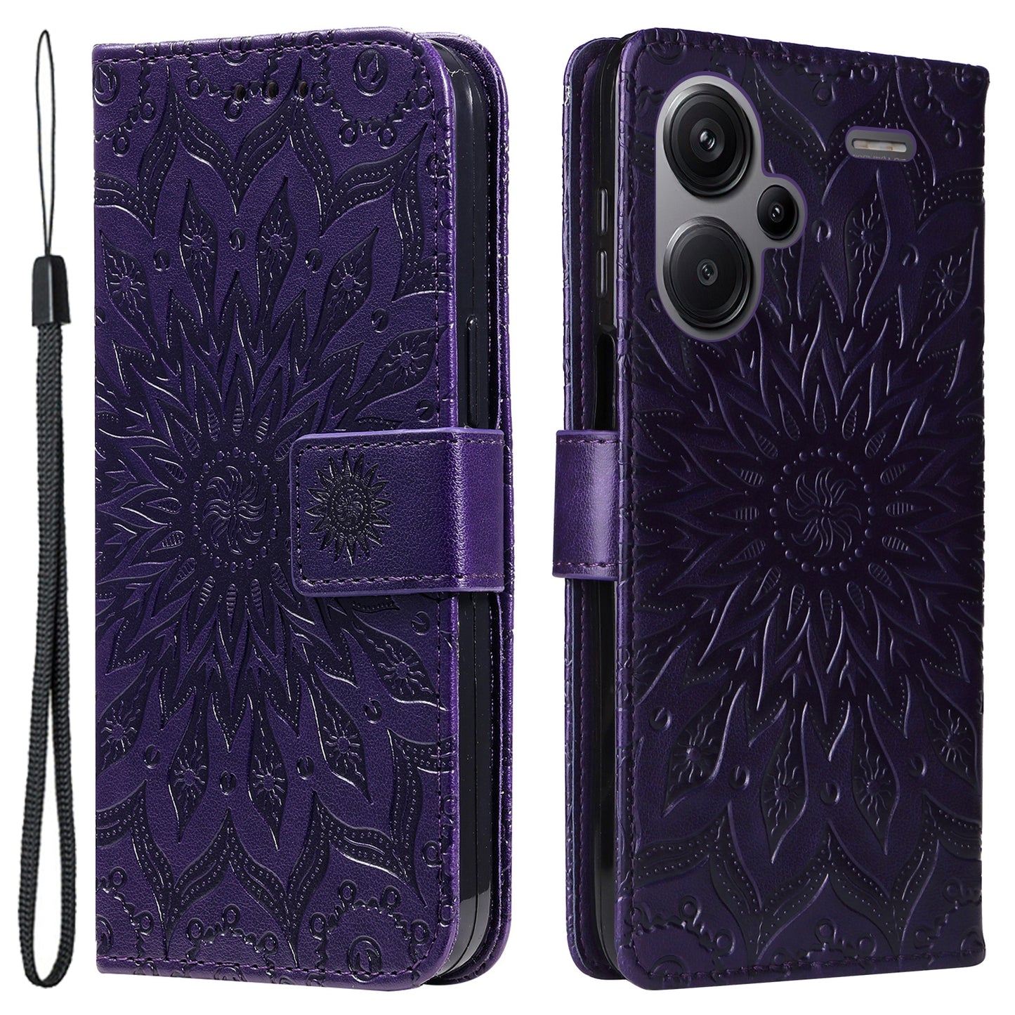KT Imprinting Flower Series-1 For Xiaomi Redmi Note 13 Pro+ 5G Case Slim-Fit Wallet Stand Leather Phone Cover - Purple