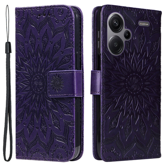 KT Imprinting Flower Series-1 For Xiaomi Redmi Note 13 Pro+ 5G Case Slim-Fit Wallet Stand Leather Phone Cover - Purple