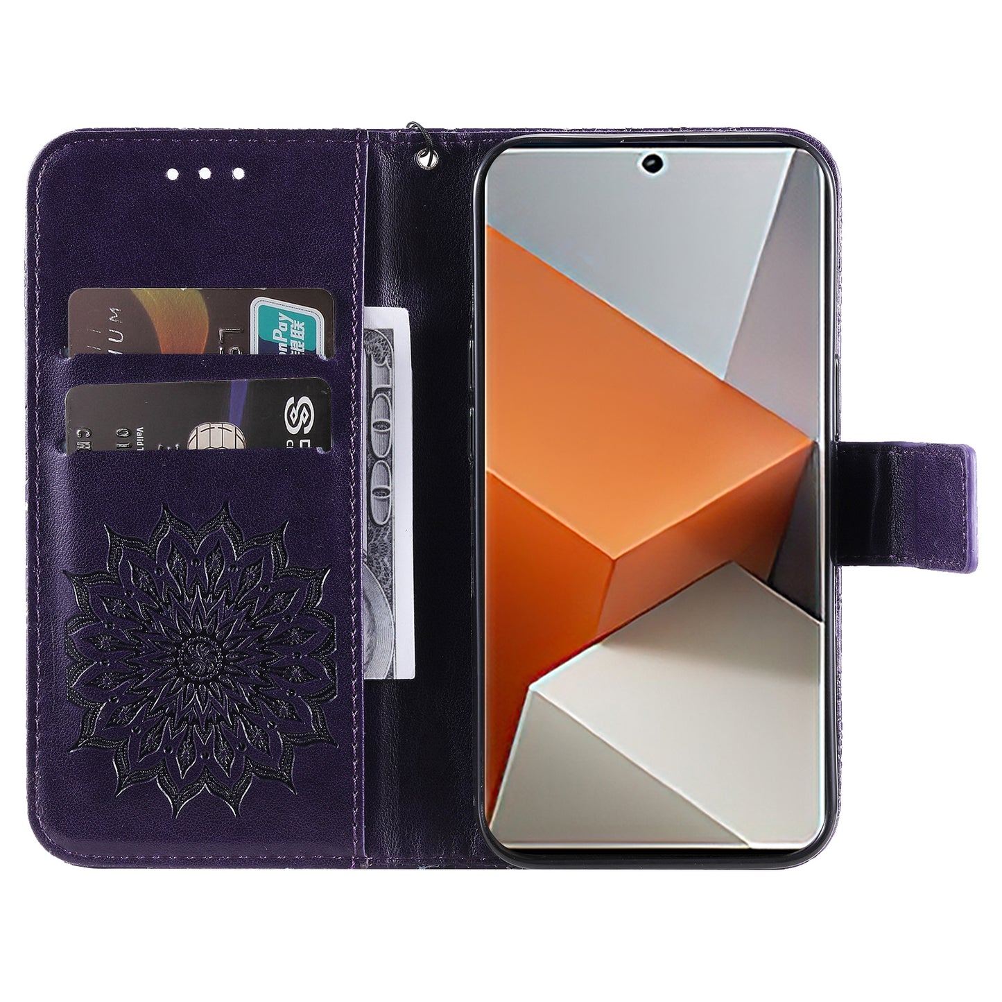 KT Imprinting Flower Series-1 For Xiaomi Redmi Note 13 Pro+ 5G Case Slim-Fit Wallet Stand Leather Phone Cover - Purple