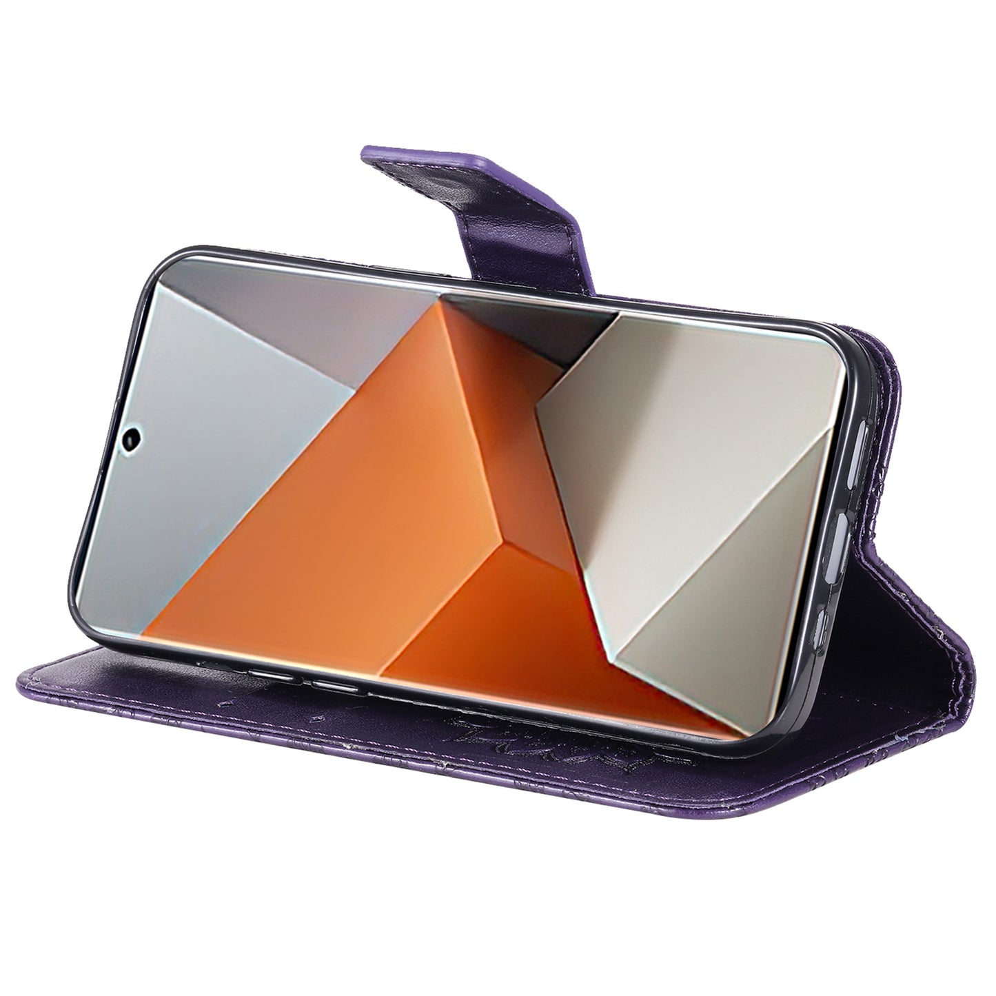 KT Imprinting Flower Series-1 For Xiaomi Redmi Note 13 Pro+ 5G Case Slim-Fit Wallet Stand Leather Phone Cover - Purple