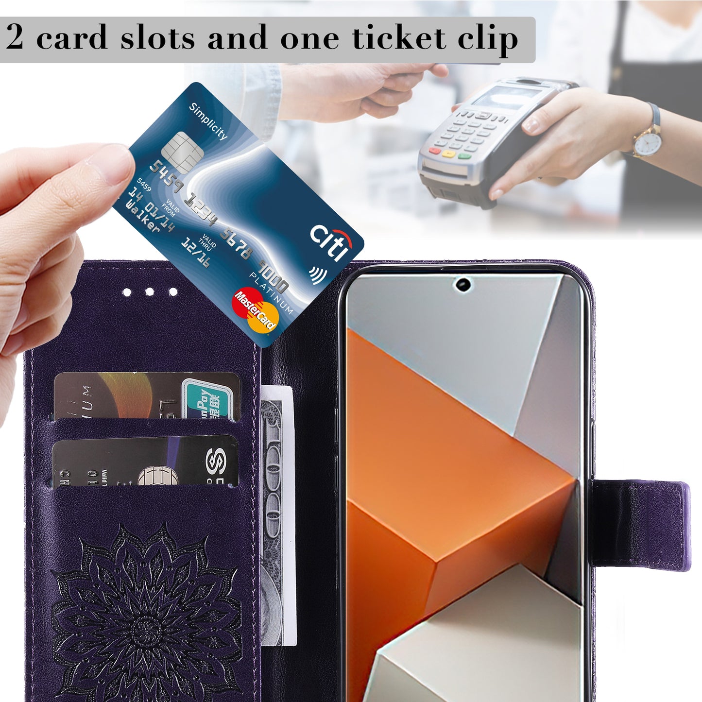 KT Imprinting Flower Series-1 For Xiaomi Redmi Note 13 Pro+ 5G Case Slim-Fit Wallet Stand Leather Phone Cover - Purple