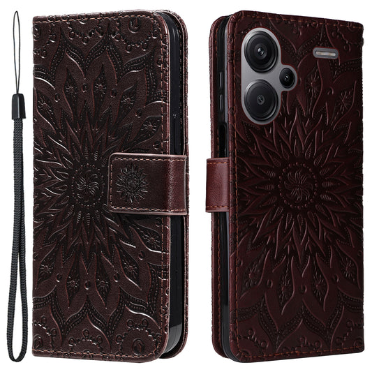 KT Imprinting Flower Series-1 For Xiaomi Redmi Note 13 Pro+ 5G Case Slim-Fit Wallet Stand Leather Phone Cover - Brown