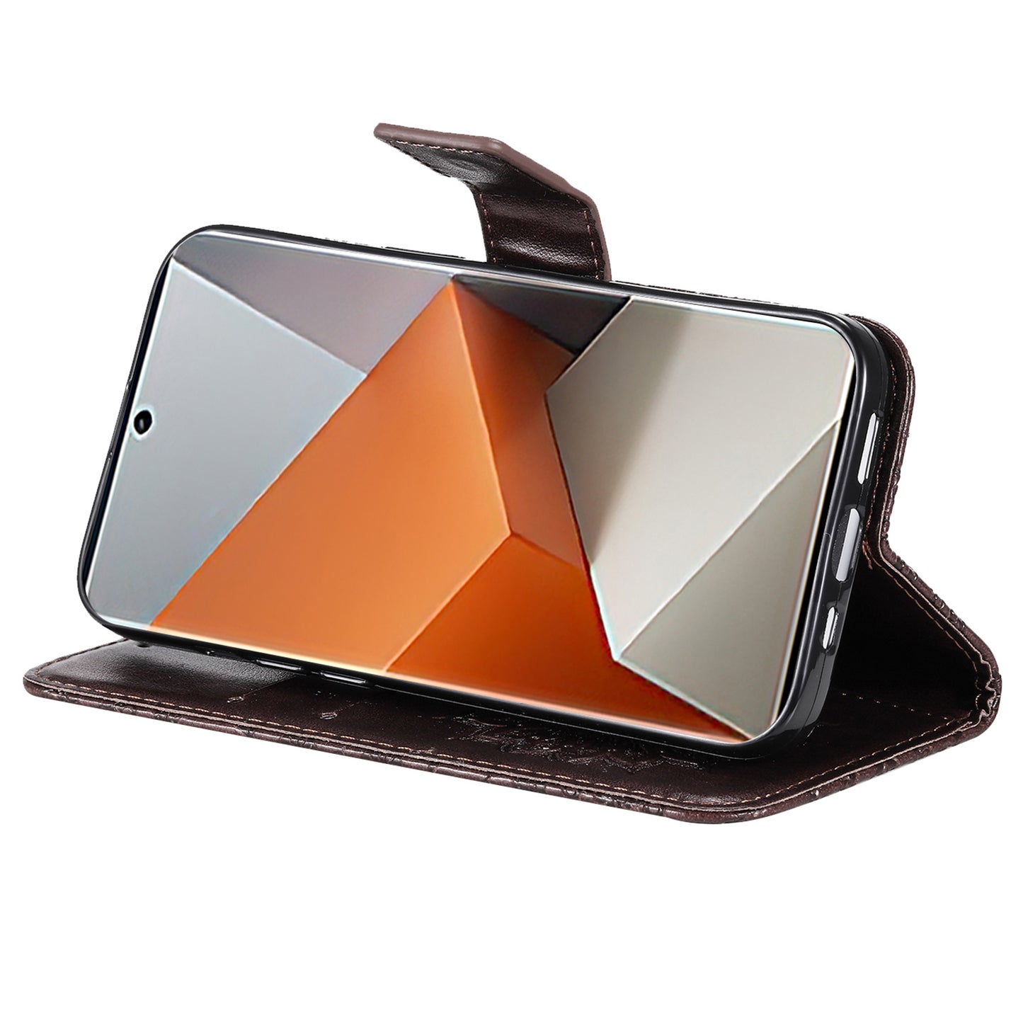 KT Imprinting Flower Series-1 For Xiaomi Redmi Note 13 Pro+ 5G Case Slim-Fit Wallet Stand Leather Phone Cover - Brown