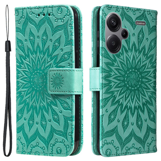KT Imprinting Flower Series-1 For Xiaomi Redmi Note 13 Pro+ 5G Case Slim-Fit Wallet Stand Leather Phone Cover - Green
