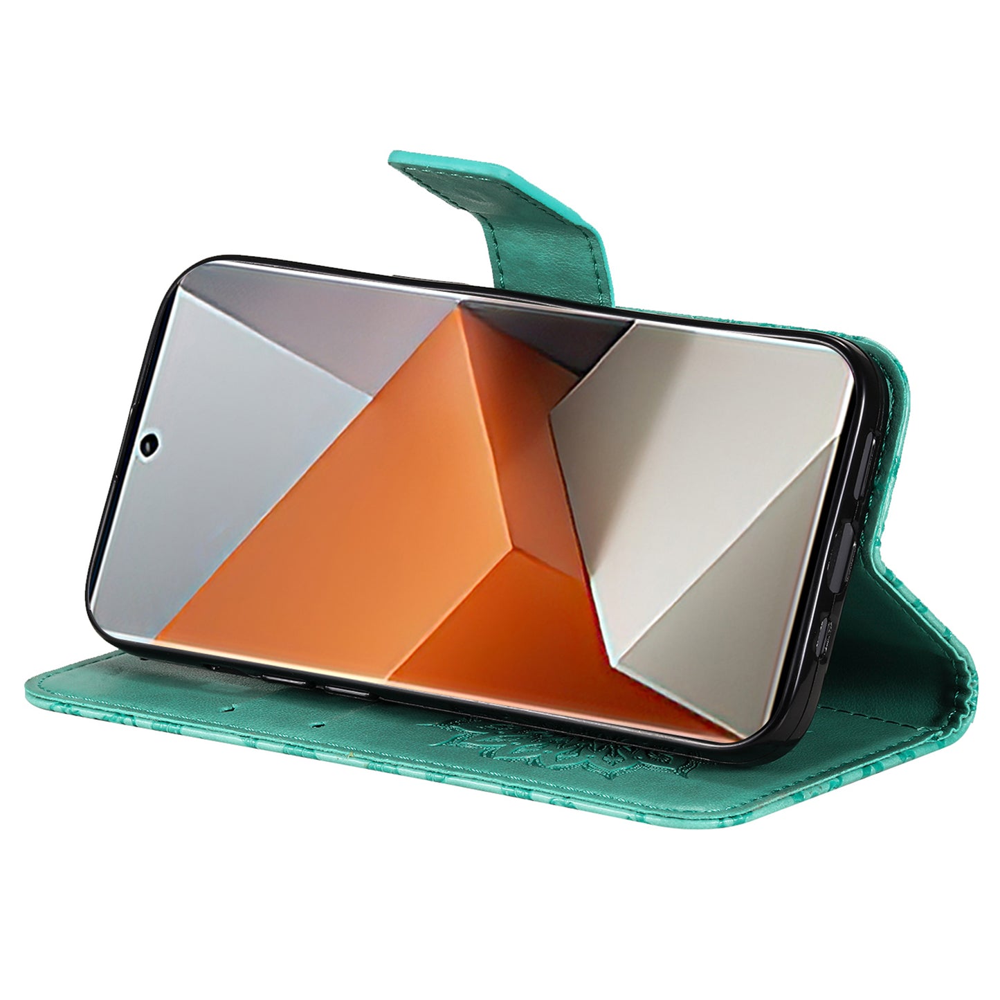 KT Imprinting Flower Series-1 For Xiaomi Redmi Note 13 Pro+ 5G Case Slim-Fit Wallet Stand Leather Phone Cover - Green