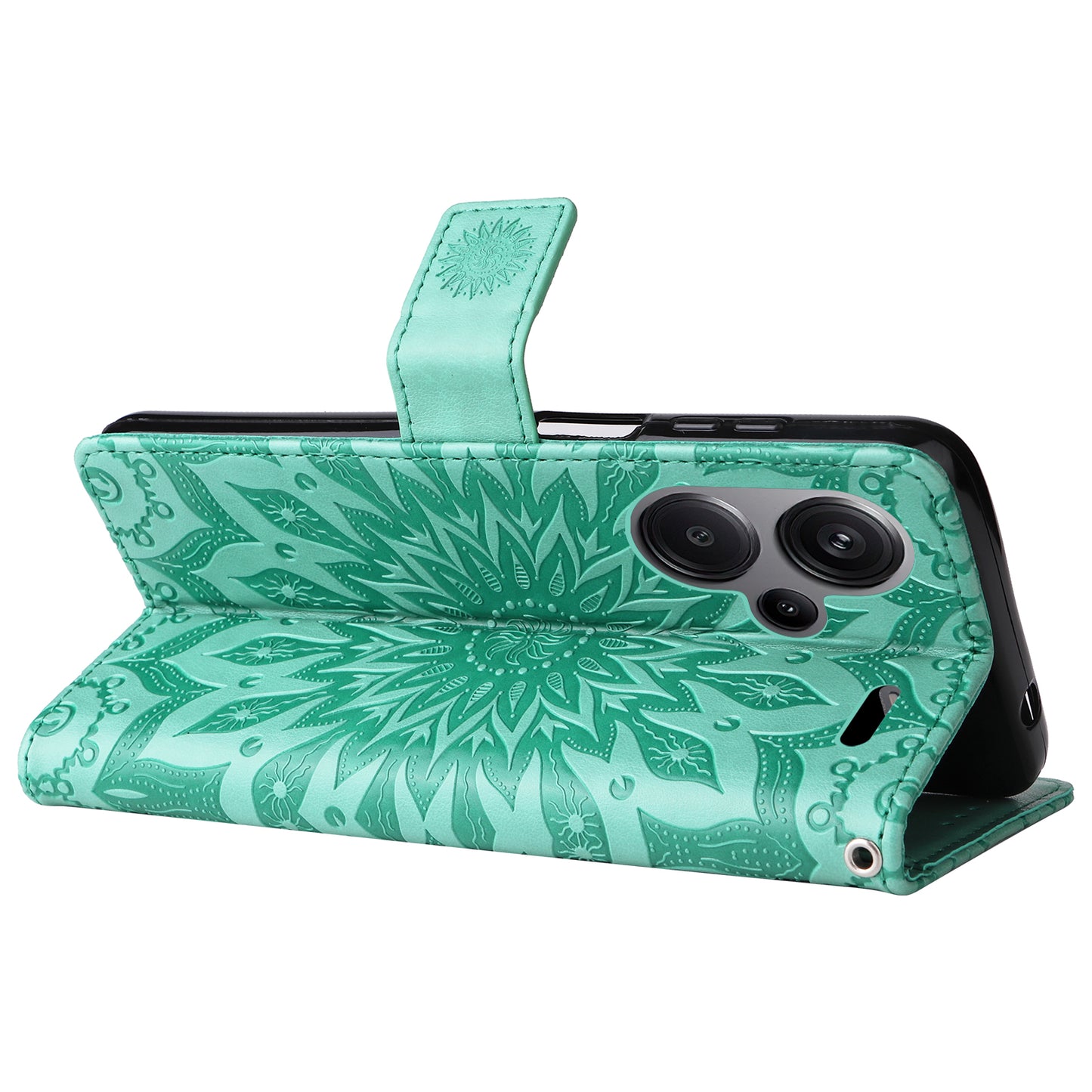 KT Imprinting Flower Series-1 For Xiaomi Redmi Note 13 Pro+ 5G Case Slim-Fit Wallet Stand Leather Phone Cover - Green