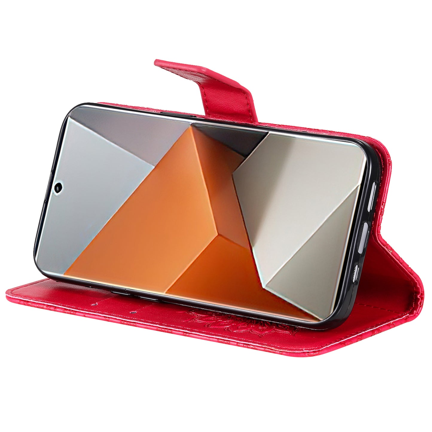 KT Imprinting Flower Series-1 For Xiaomi Redmi Note 13 Pro+ 5G Case Slim-Fit Wallet Stand Leather Phone Cover - Red