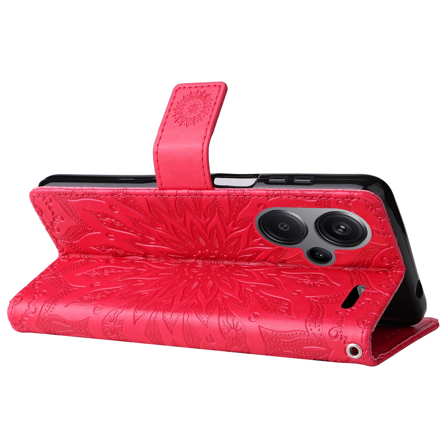 KT Imprinting Flower Series-1 For Xiaomi Redmi Note 13 Pro+ 5G Case Slim-Fit Wallet Stand Leather Phone Cover - Red