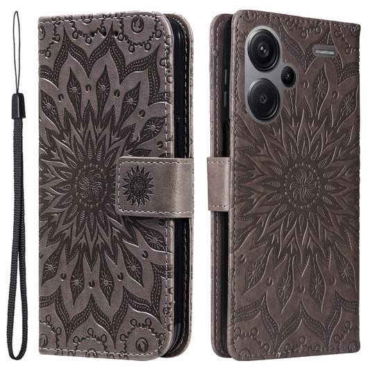 KT Imprinting Flower Series-1 For Xiaomi Redmi Note 13 Pro+ 5G Case Slim-Fit Wallet Stand Leather Phone Cover - Grey