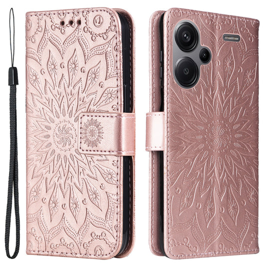 KT Imprinting Flower Series-1 For Xiaomi Redmi Note 13 Pro+ 5G Case Slim-Fit Wallet Stand Leather Phone Cover - Rose Gold
