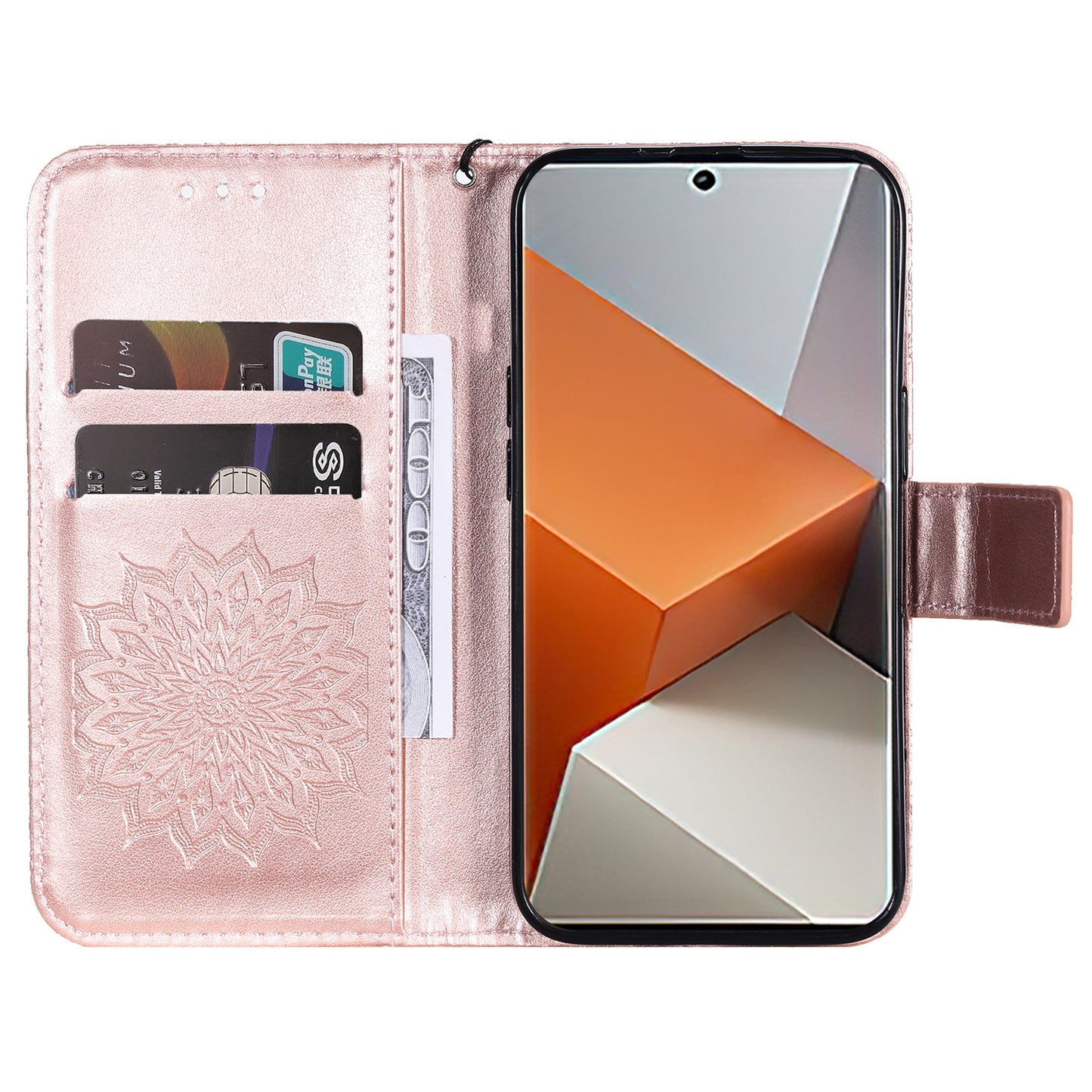 KT Imprinting Flower Series-1 For Xiaomi Redmi Note 13 Pro+ 5G Case Slim-Fit Wallet Stand Leather Phone Cover - Rose Gold