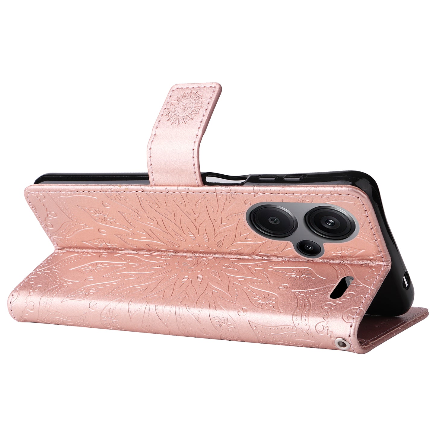 KT Imprinting Flower Series-1 For Xiaomi Redmi Note 13 Pro+ 5G Case Slim-Fit Wallet Stand Leather Phone Cover - Rose Gold