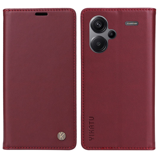 YIKATU YK-001 For Xiaomi Redmi Note 13 Pro+ 5G Case Magnetic Closing Leather Phone Cover - Wine Red