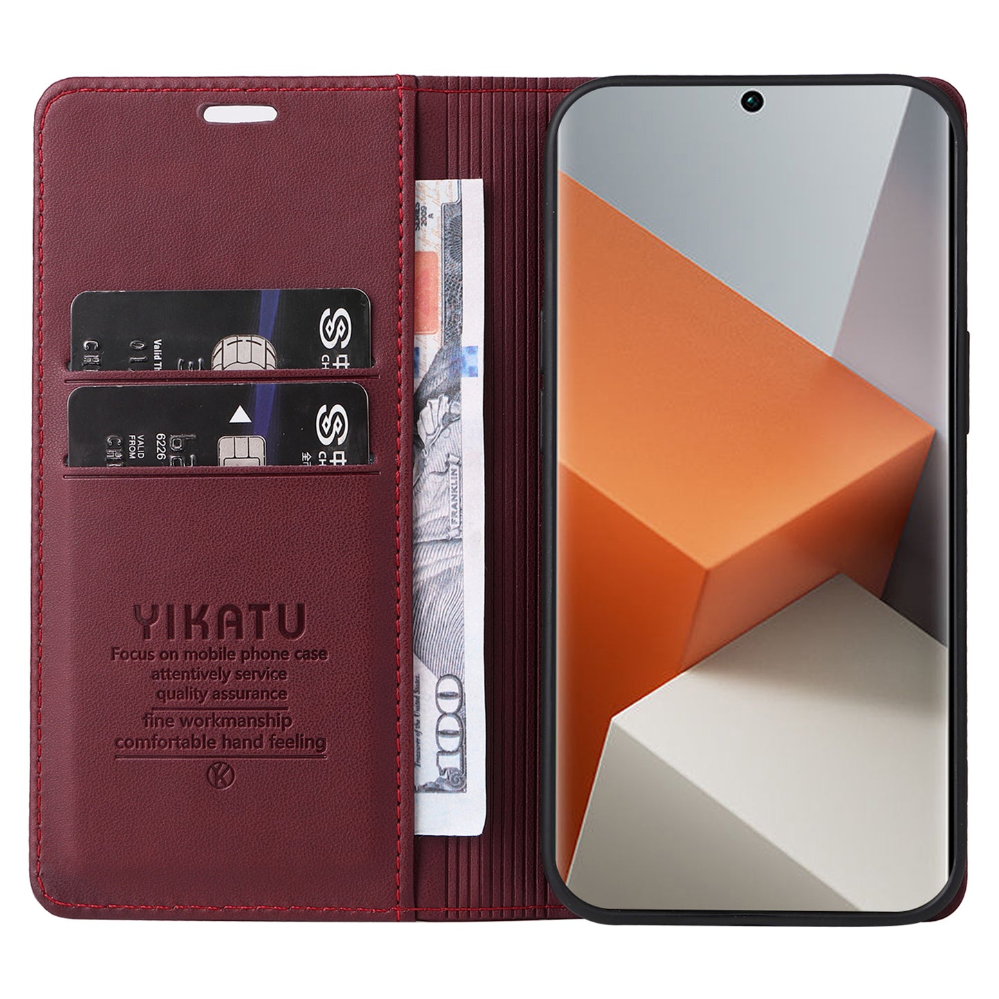 YIKATU YK-001 For Xiaomi Redmi Note 13 Pro+ 5G Case Magnetic Closing Leather Phone Cover - Wine Red