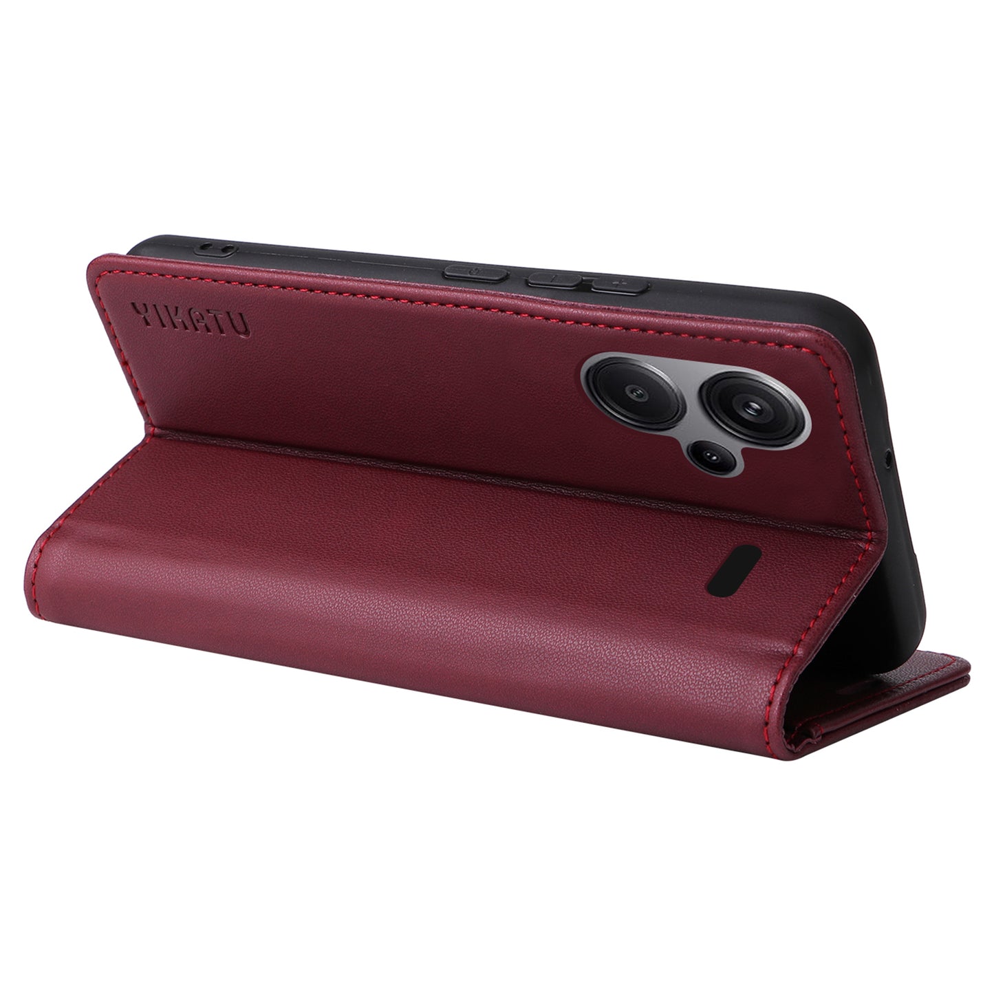 YIKATU YK-001 For Xiaomi Redmi Note 13 Pro+ 5G Case Magnetic Closing Leather Phone Cover - Wine Red