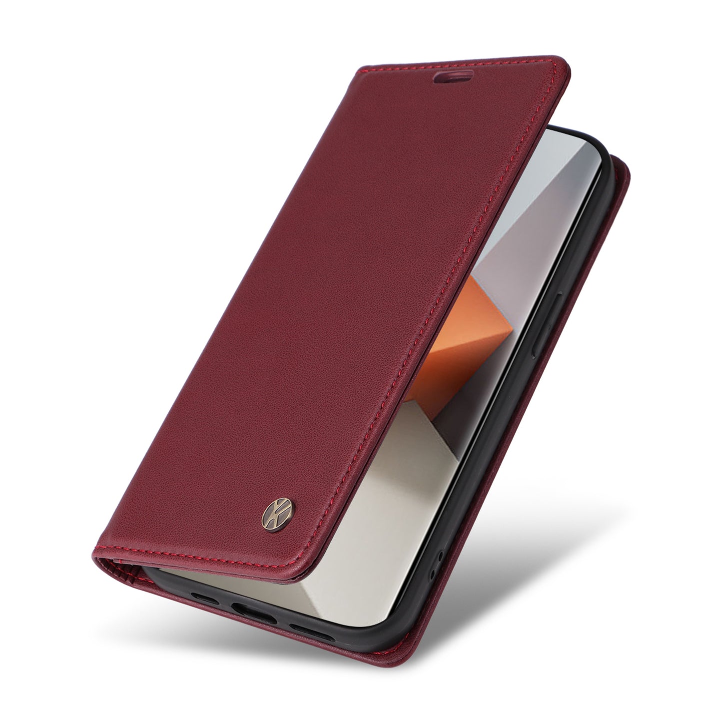 YIKATU YK-001 For Xiaomi Redmi Note 13 Pro+ 5G Case Magnetic Closing Leather Phone Cover - Wine Red
