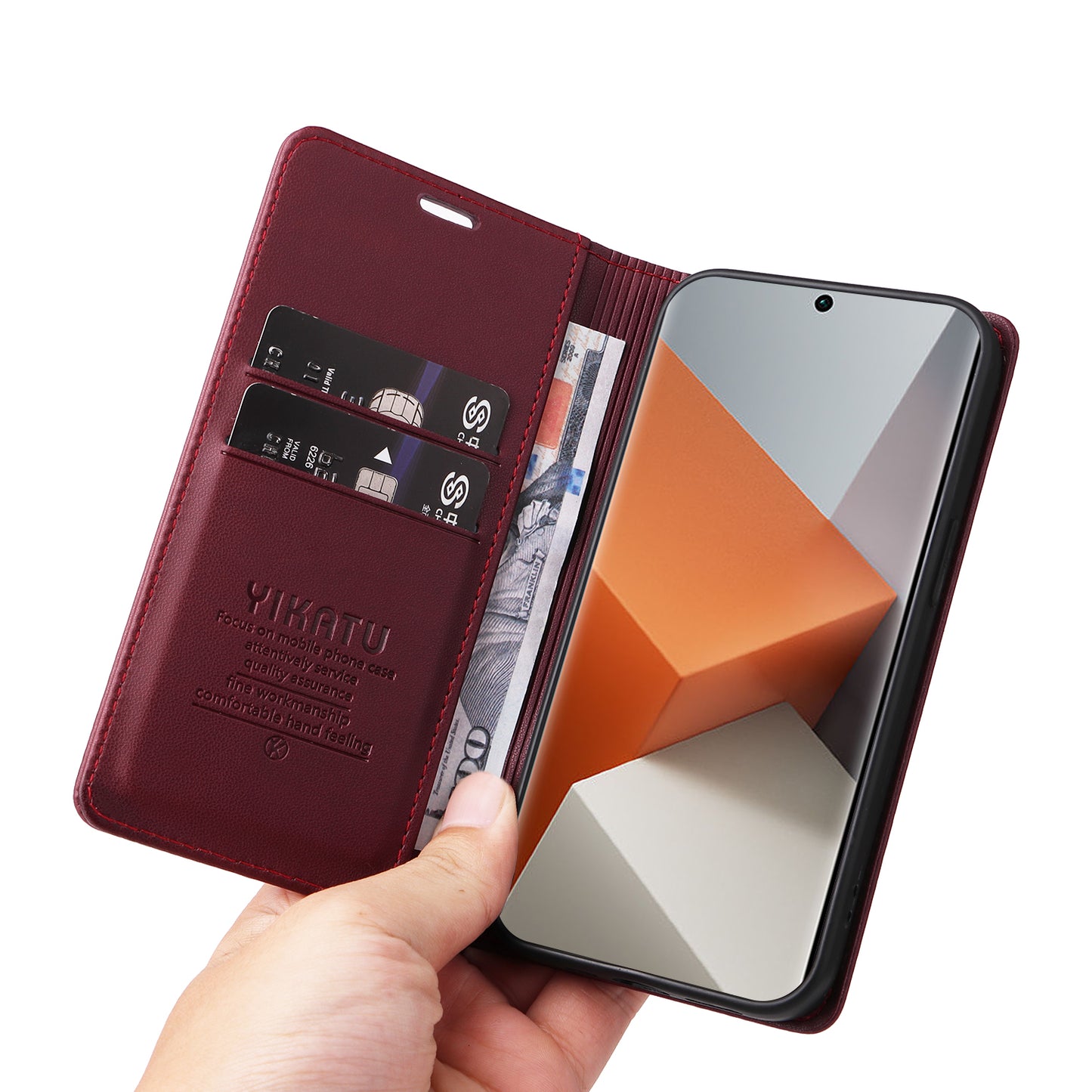 YIKATU YK-001 For Xiaomi Redmi Note 13 Pro+ 5G Case Magnetic Closing Leather Phone Cover - Wine Red