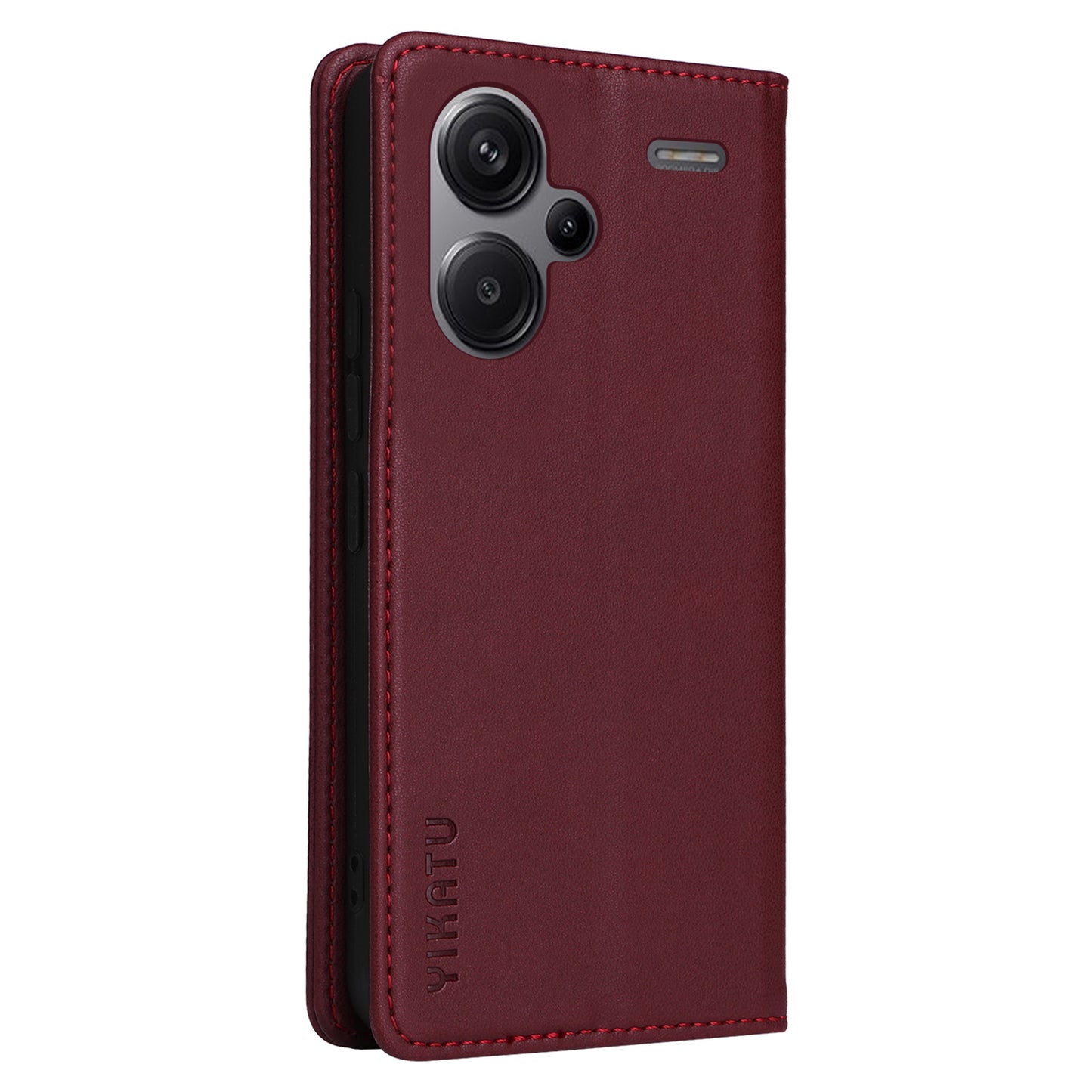 YIKATU YK-001 For Xiaomi Redmi Note 13 Pro+ 5G Case Magnetic Closing Leather Phone Cover - Wine Red