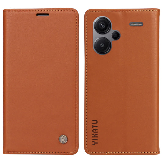 YIKATU YK-001 For Xiaomi Redmi Note 13 Pro+ 5G Case Magnetic Closing Leather Phone Cover - Brown