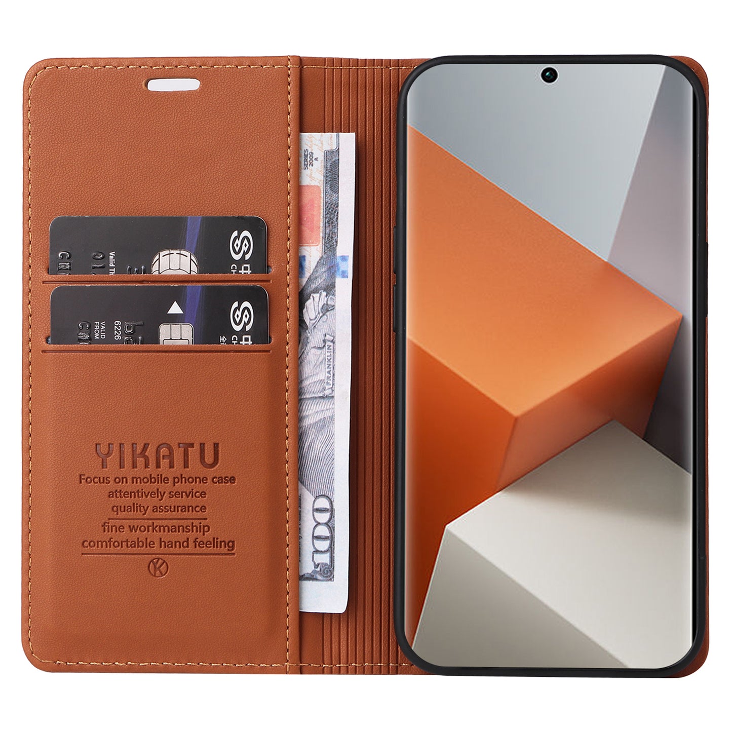YIKATU YK-001 For Xiaomi Redmi Note 13 Pro+ 5G Case Magnetic Closing Leather Phone Cover - Brown