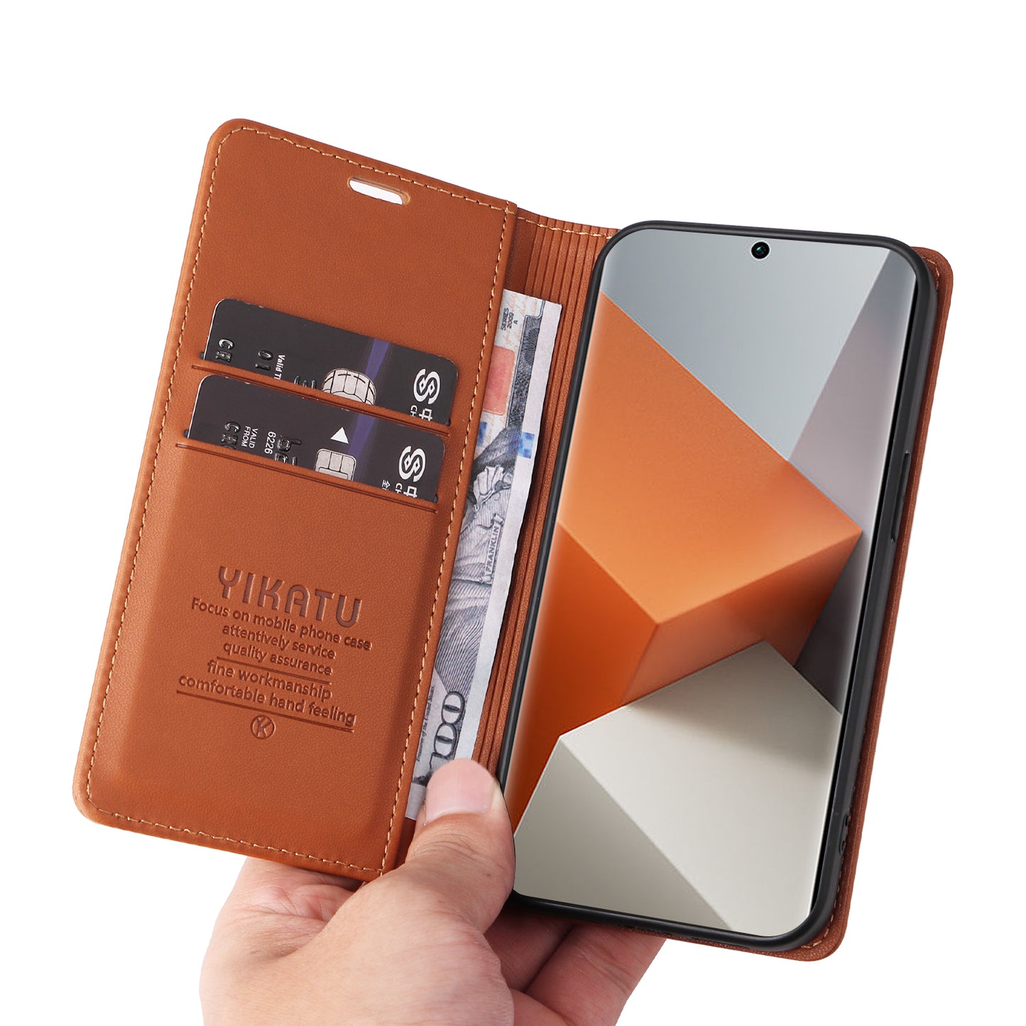YIKATU YK-001 For Xiaomi Redmi Note 13 Pro+ 5G Case Magnetic Closing Leather Phone Cover - Brown