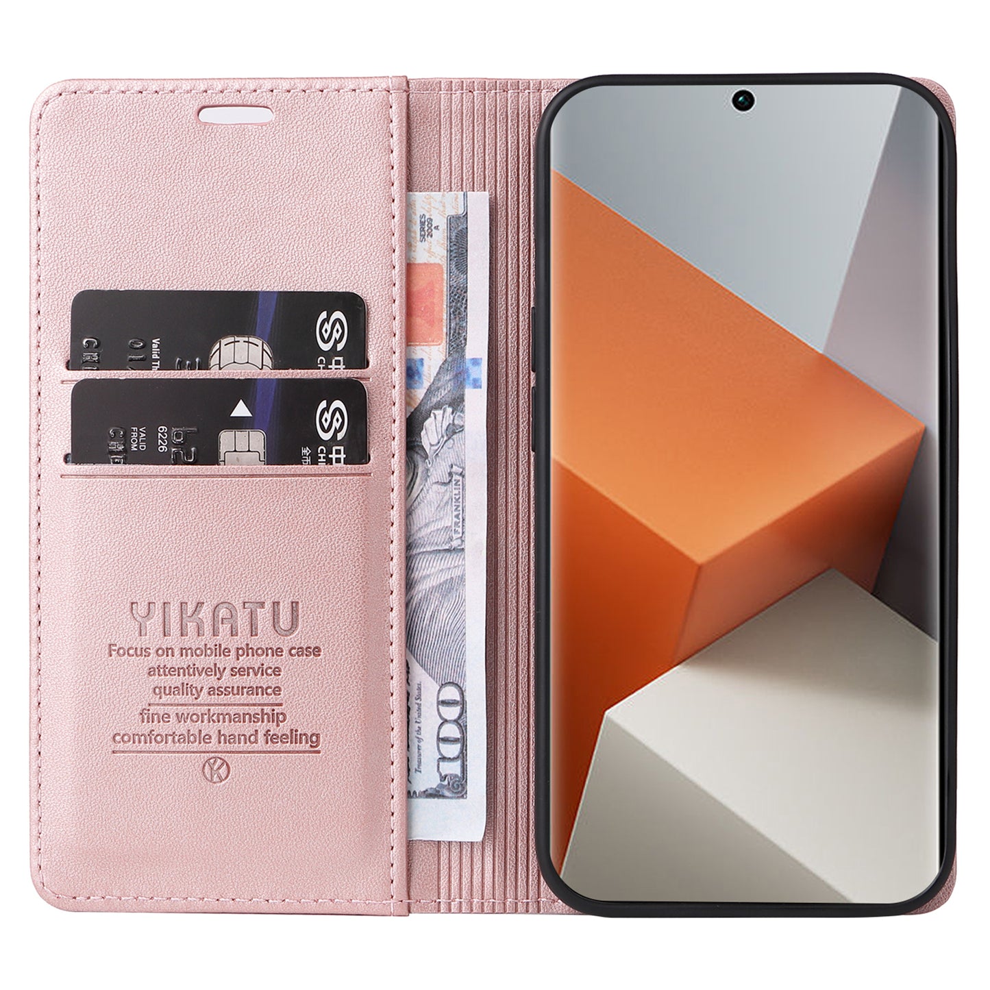 YIKATU YK-001 For Xiaomi Redmi Note 13 Pro+ 5G Case Magnetic Closing Leather Phone Cover - Rose Gold